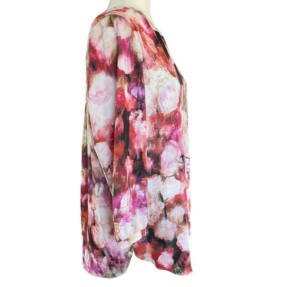 NYDJ Not Your Daughters Jeans Pink Moody Floral Watercolor Blouse Petite L - Picture 6 of 14